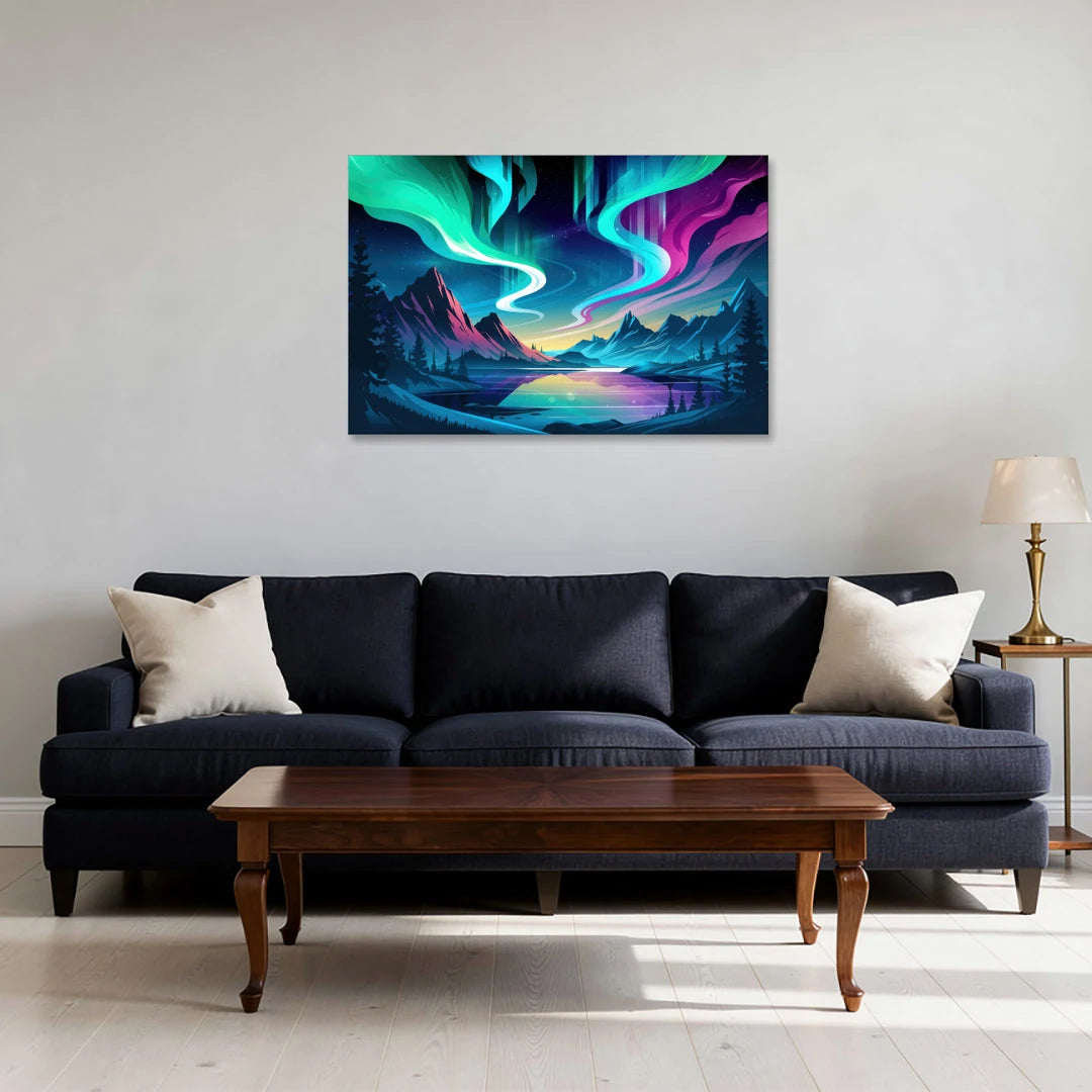 Aurora Starry Night - Canvas Wall Art - Sofa - 36x24
