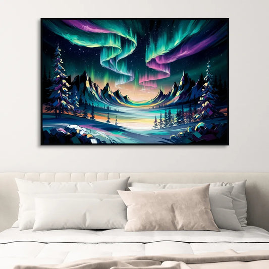 Aurora Vibrant Skies Living Room - Black Canvas Wall Art
