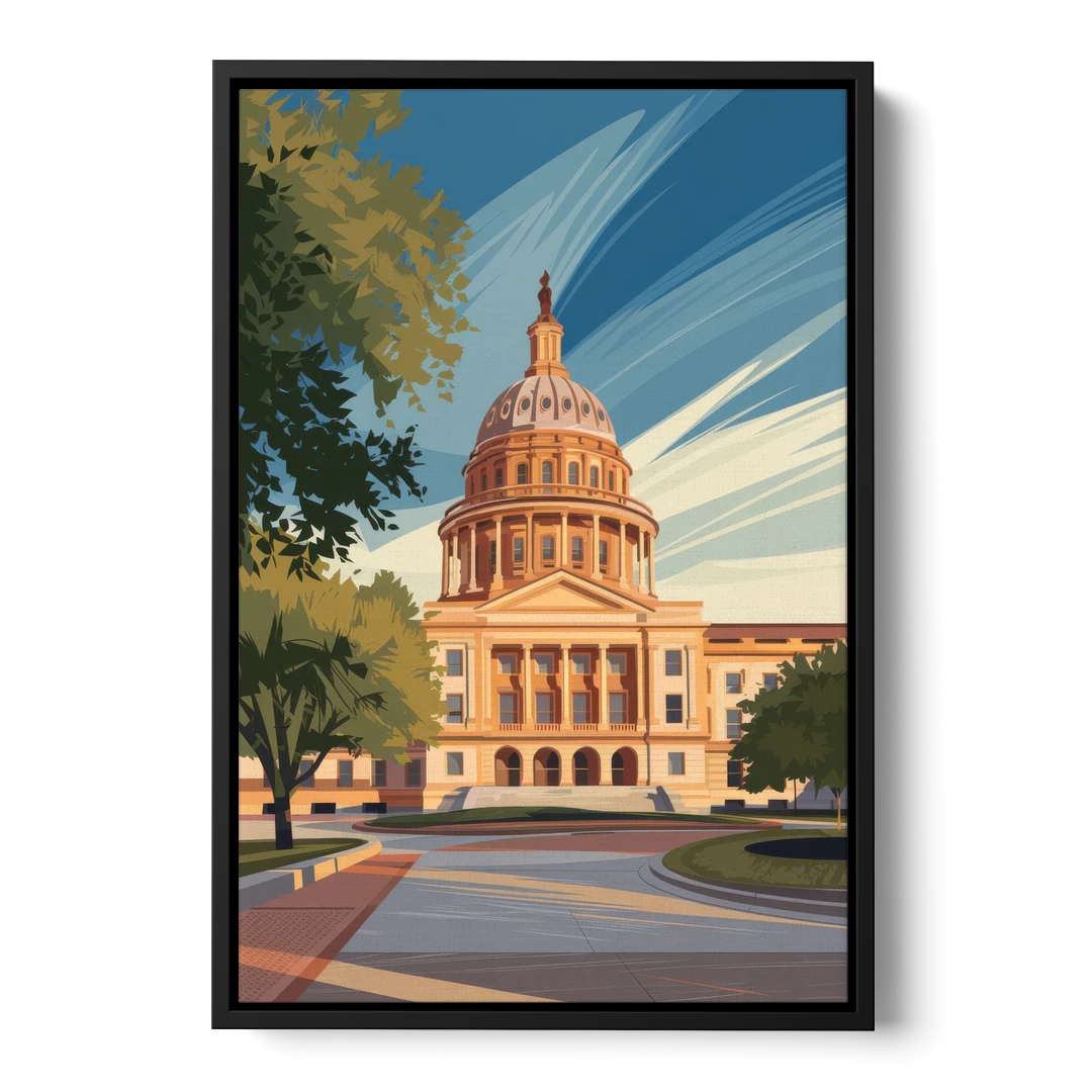 Austin Capitol Building Charm - Black Framed Canvas Wall Art - Front