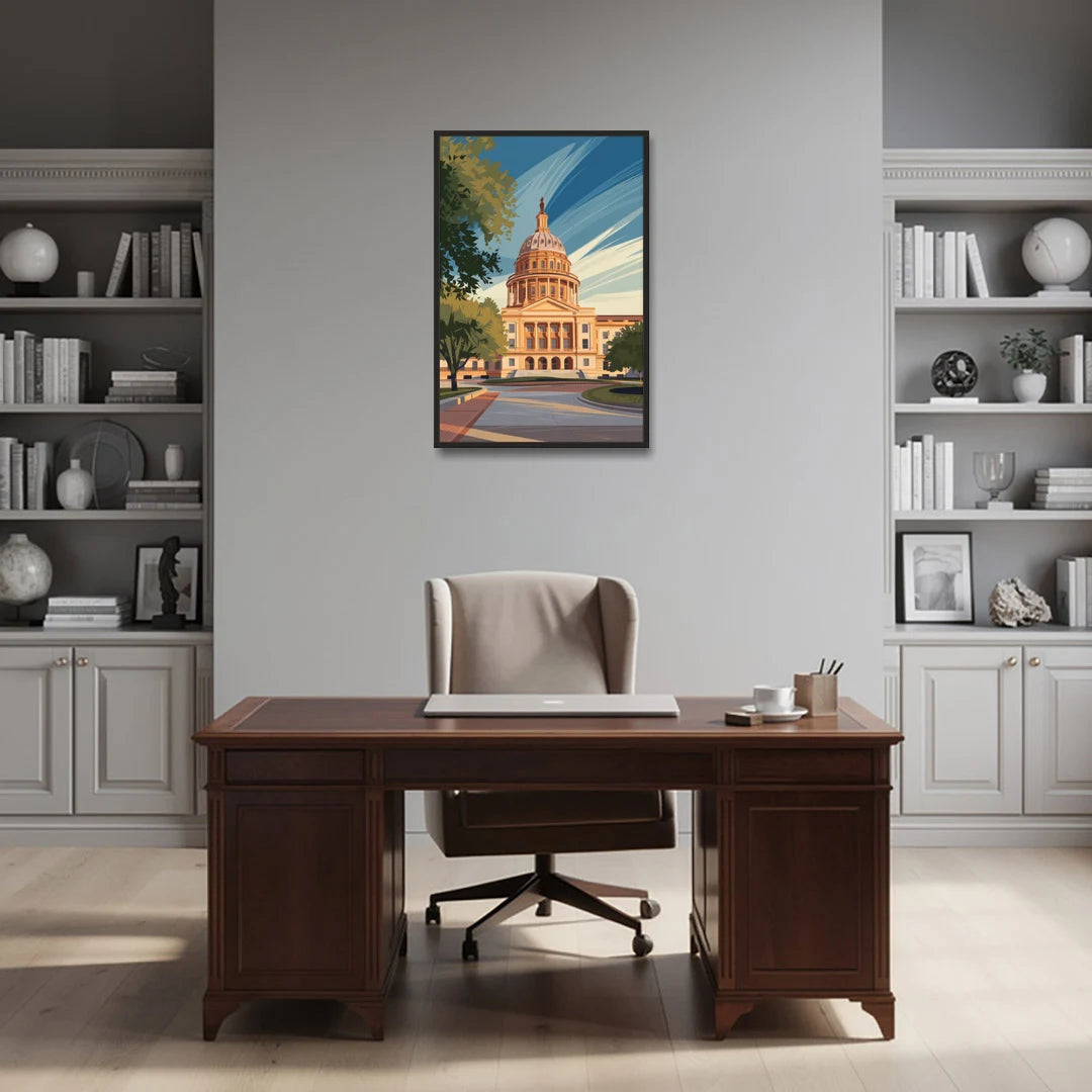 Austin Capitol Building Charm - Black Framed Canvas Wall Art - Office - 24x36