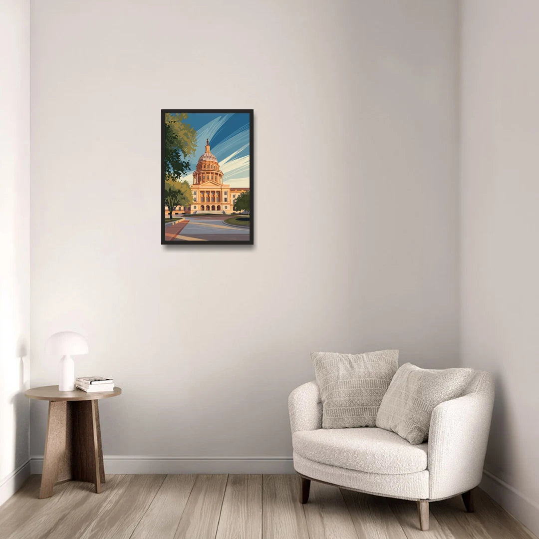 Austin Capitol Building Charm - Black Framed Canvas Wall Art - Sofa - 16x24