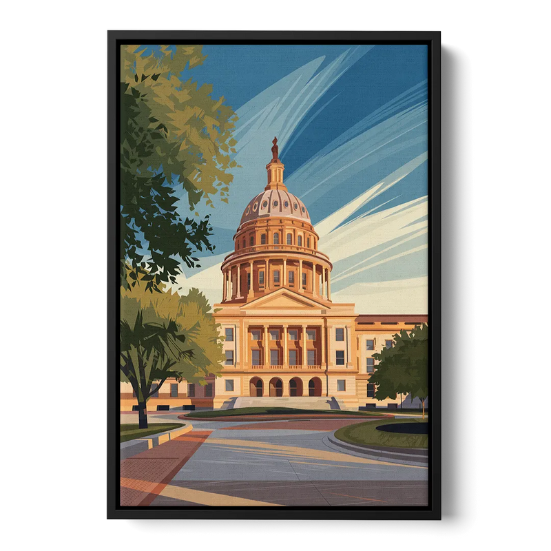 Austin Capitol Building Charm Front - Black Canvas Wall Art