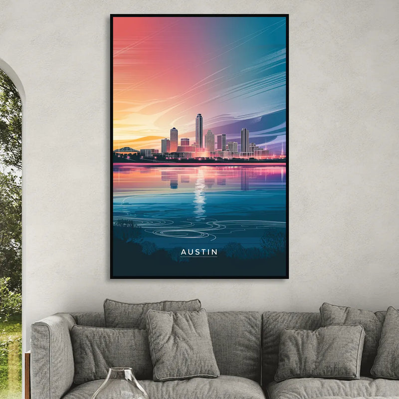 Austin Downtown Vibes Skyline Sitting Room - Black Canvas Wall Art
