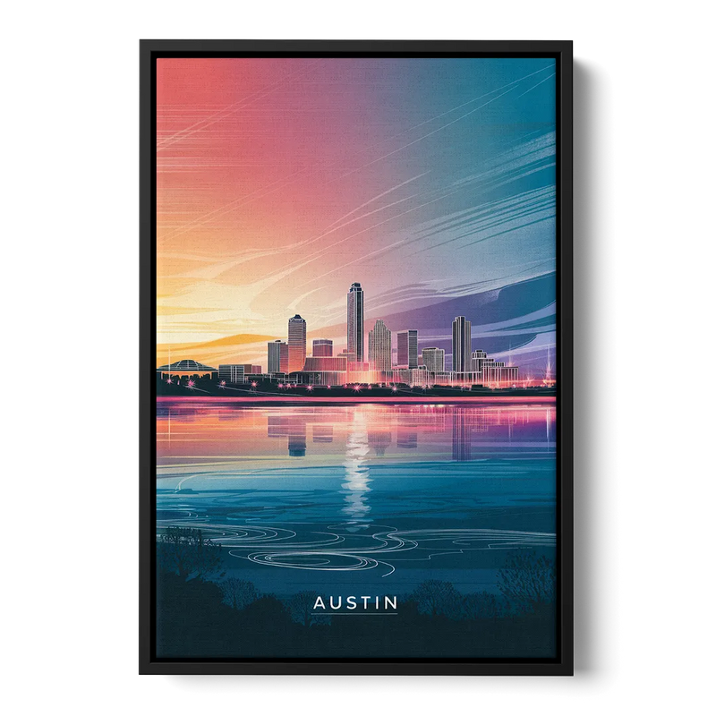 Austin Downtown Vibes Skyline Front - Black Canvas Wall Art