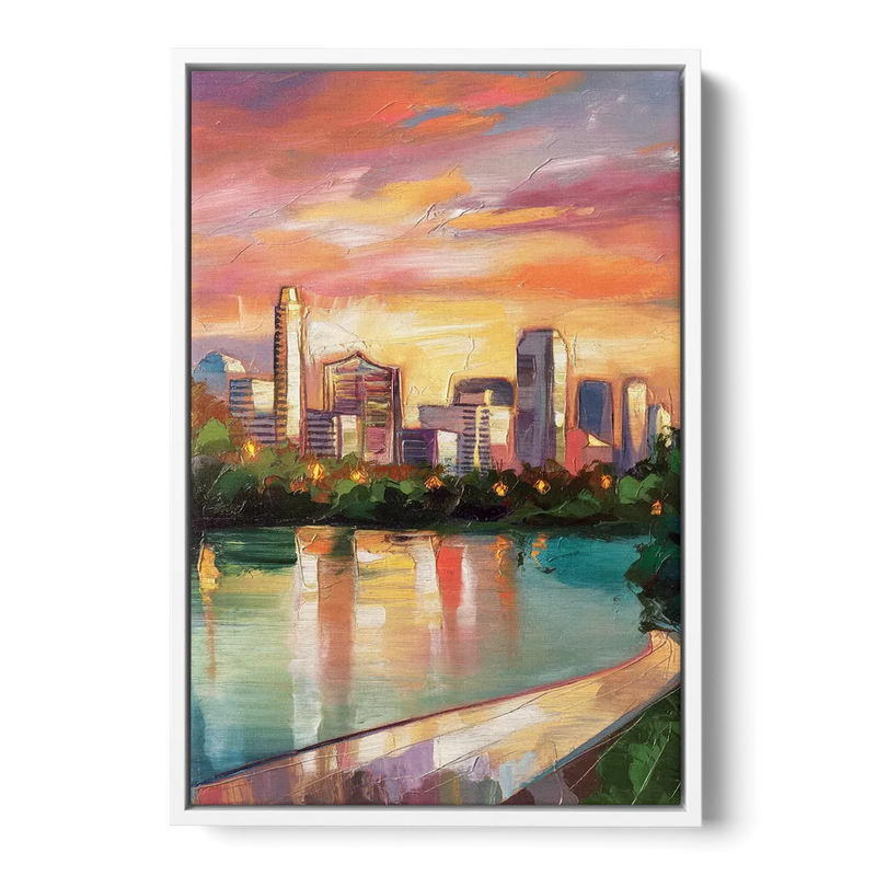 Austin Enchanting Cityscape Front - White Canvas Wall Art