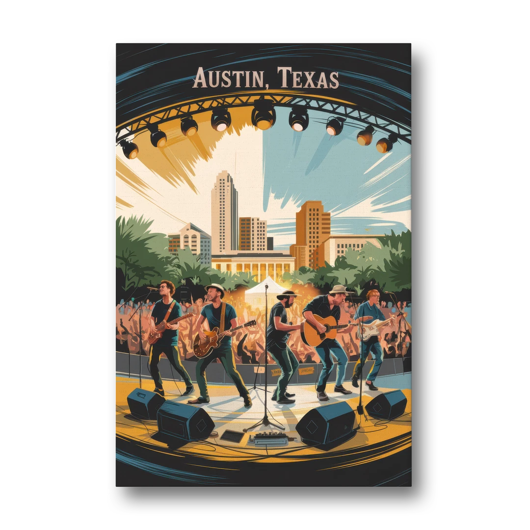 Austin Live Music Capital - Canvas Wall Art - Front