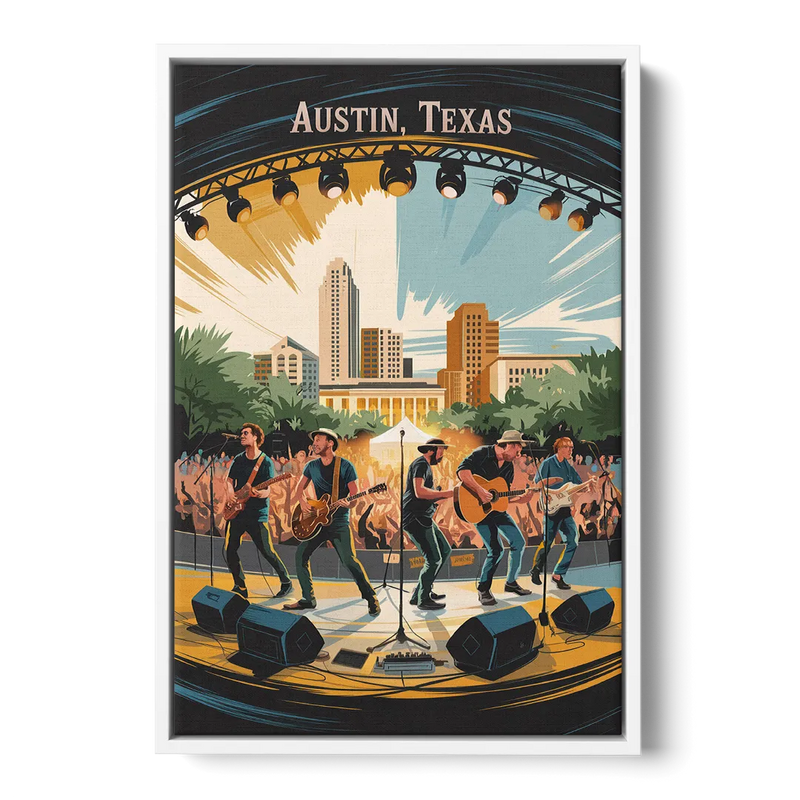Austin Live Music Capital Front - White Canvas Wall Art