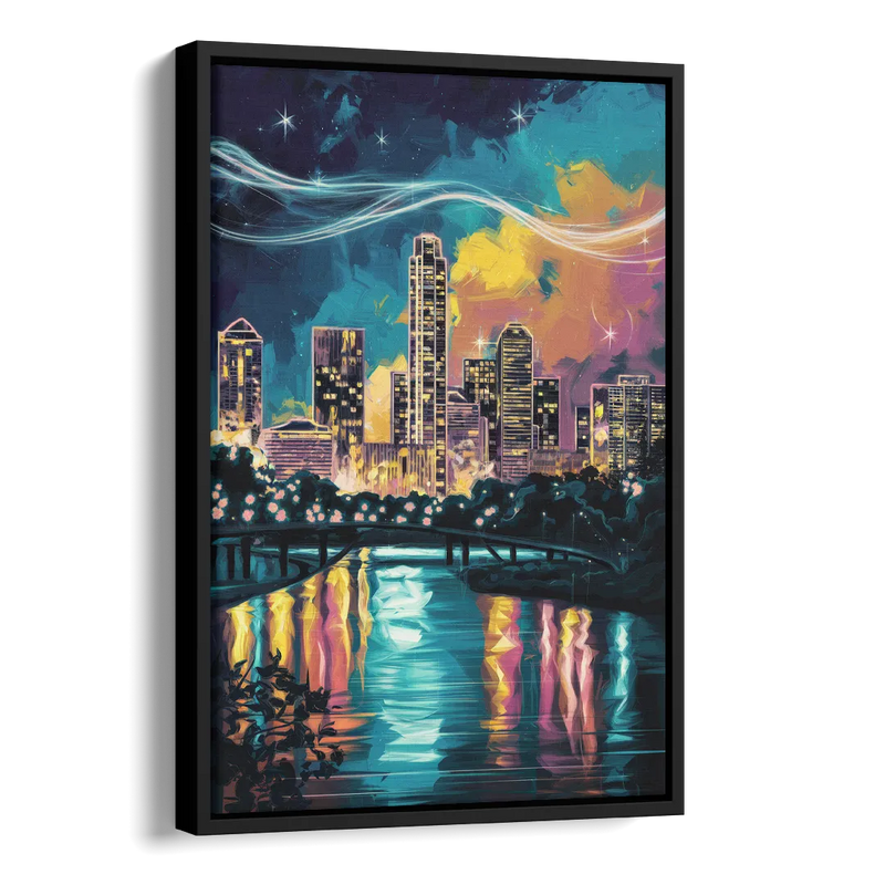 Austin Night Lights Side - Black Canvas Wall Art