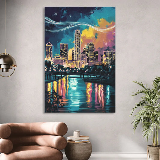 Austin Night Lights Living Room - Canvas Wall Art