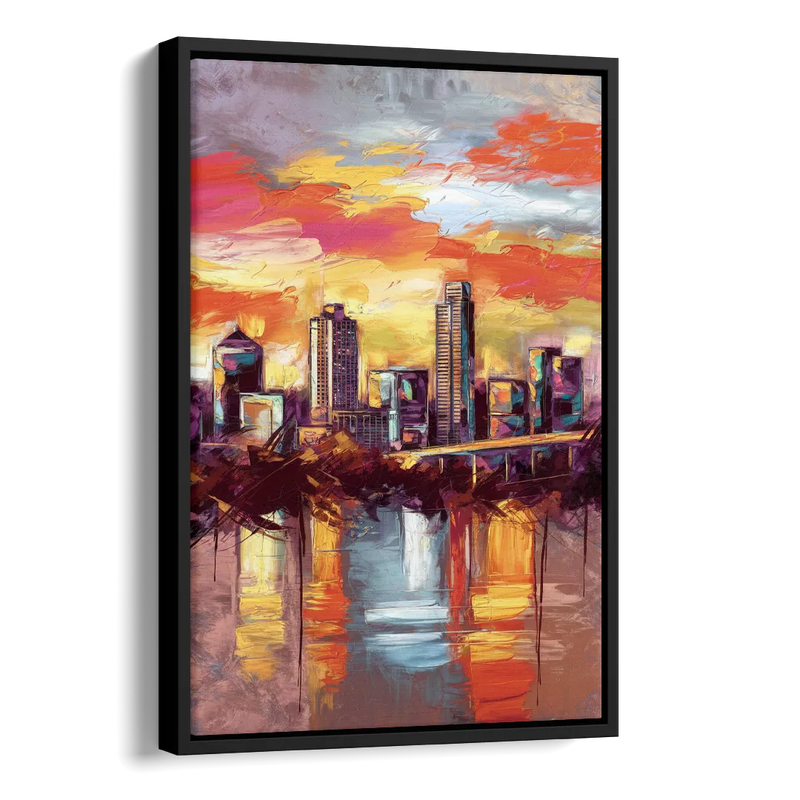 Austin Sunset Over Skyline Side - Black Canvas Wall Art