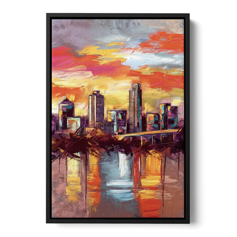 Austin Sunset Over Skyline Front - Black Canvas Wall Art
