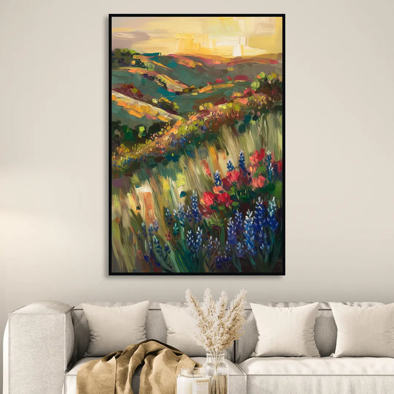 Austin Texas Hill Country Landscape Living Room - Black Canvas Wall Art