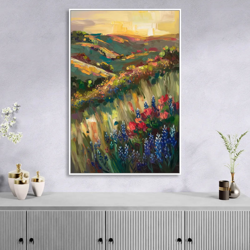 Austin Texas Hill Country Landscape Living Room - White Canvas Wall Art