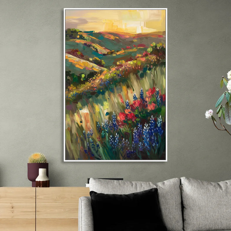 Austin Texas Hill Country Landscape Sitting Room - White Canvas Wall Art