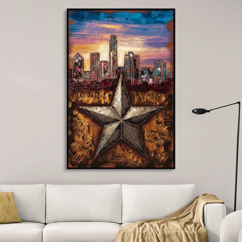 Austin Texas Stars Sitting Room - Black Canvas Wall Art