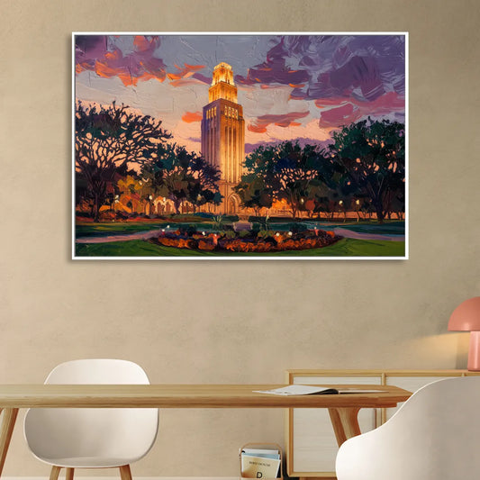 Austin Ut Tower Glow Living Room - White Canvas Wall Art