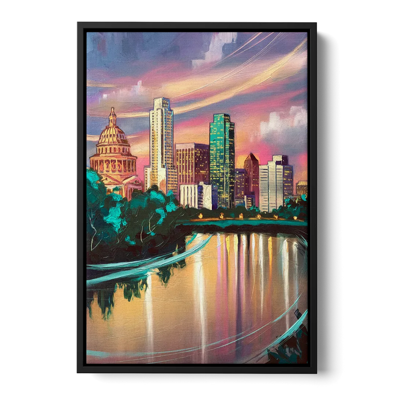 Austin Vibrant Skyline Front - Black Canvas Wall Art