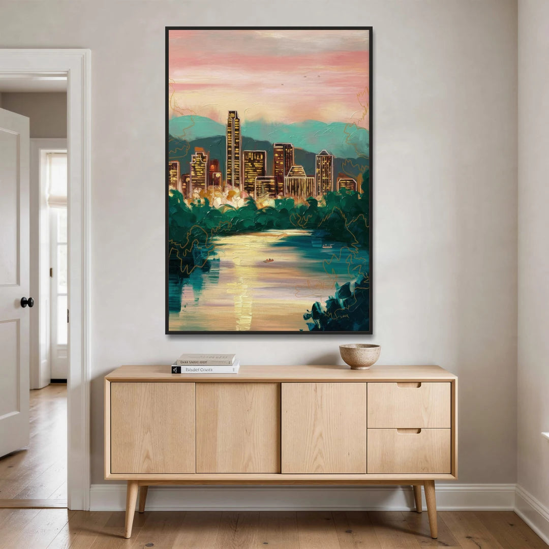 Austin Westlake Hills View - Black Framed Canvas Wall Art - Coffee Table - 40x60