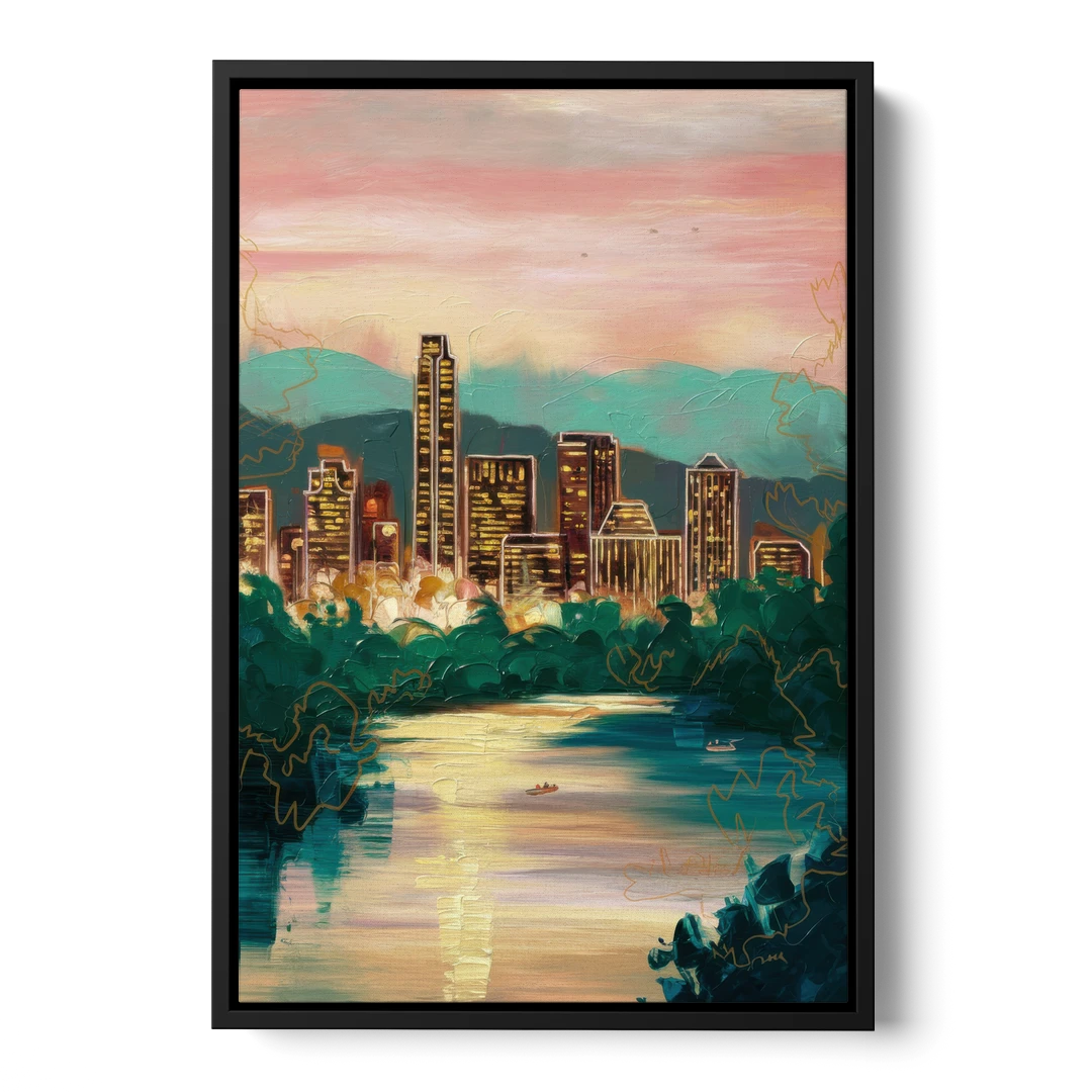 Austin Westlake Hills View - Black Framed Canvas Wall Art - Front
