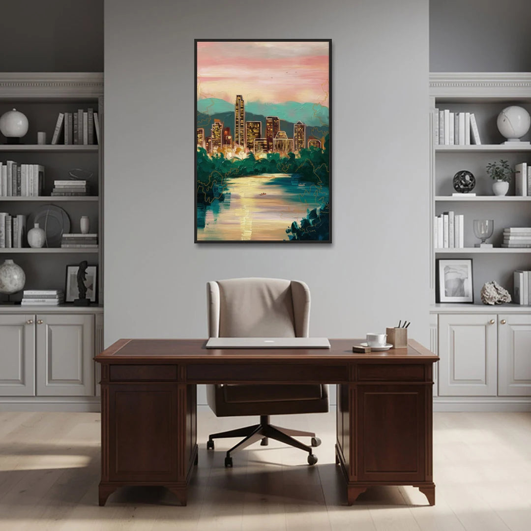 Austin Westlake Hills View - Black Framed Canvas Wall Art - Office - 32x48