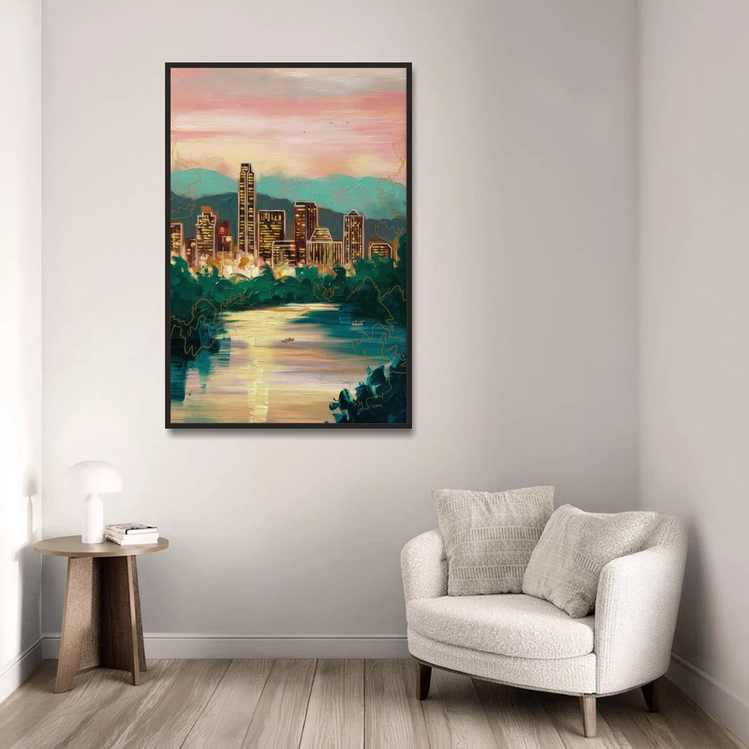 Austin Westlake Hills View - Black Framed Canvas Wall Art - Sofa - 32x48