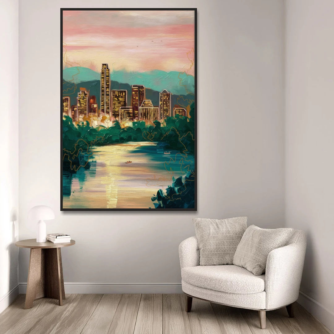 Austin Westlake Hills View - Black Framed Canvas Wall Art - Sofa - 40x60