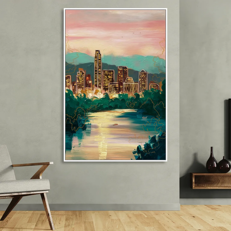 Austin Westlake Hills View Living Room - White Canvas Wall Art