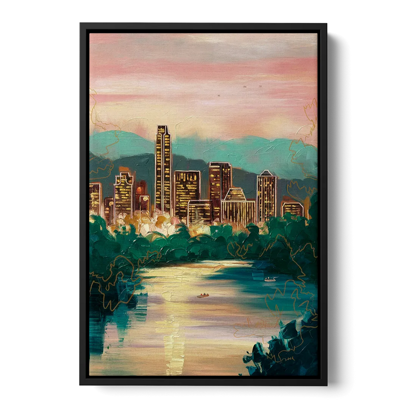 Austin Westlake Hills View Front - Black Canvas Wall Art