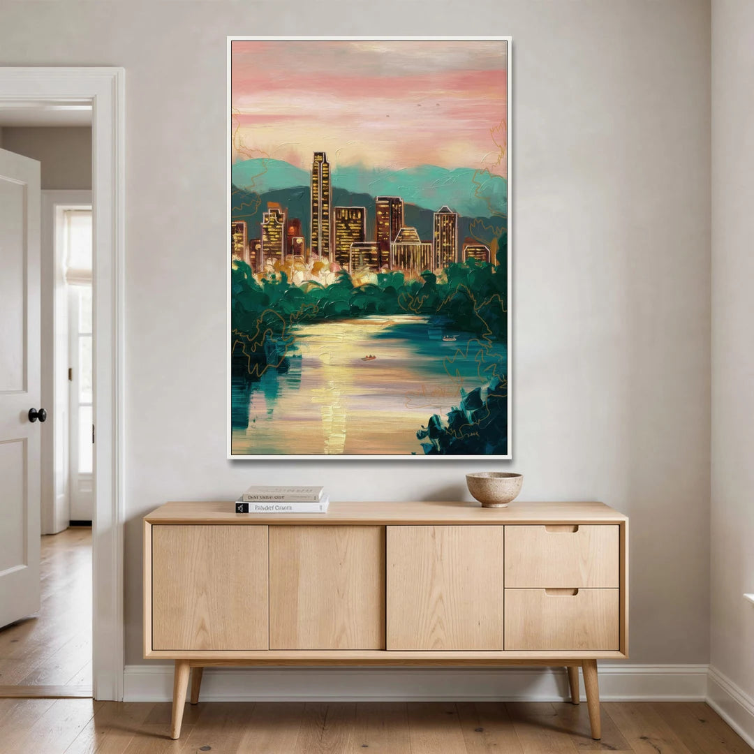 Austin Westlake Hills View - White Framed Canvas Wall Art - Coffee Table - 40x60