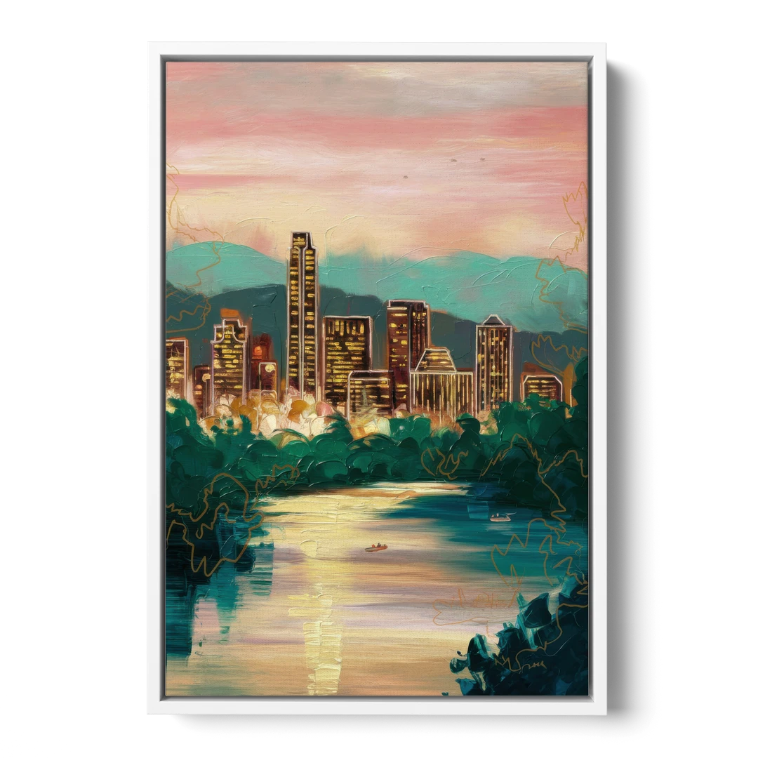 Austin Westlake Hills View - White Framed Canvas Wall Art - Front