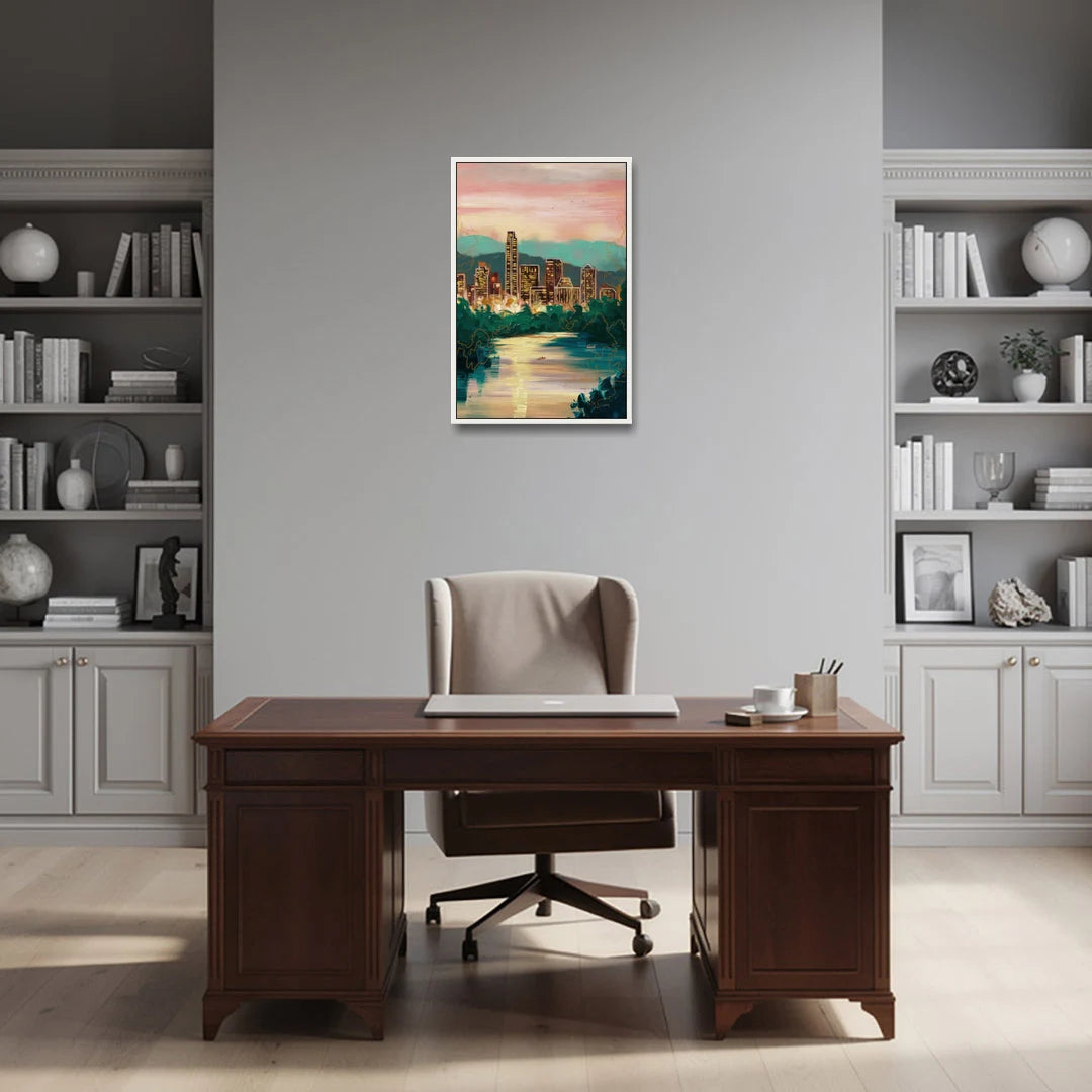 Austin Westlake Hills View - White Framed Canvas Wall Art - Office - 20x30