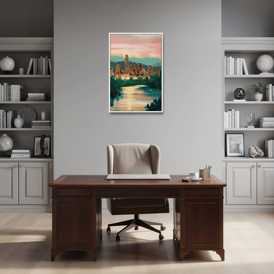 Austin Westlake Hills View - White Framed Canvas Wall Art - Office - 24x36