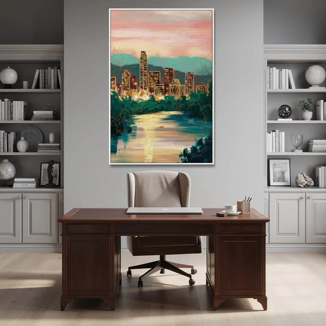 Austin Westlake Hills View - White Framed Canvas Wall Art - Office - 40x60