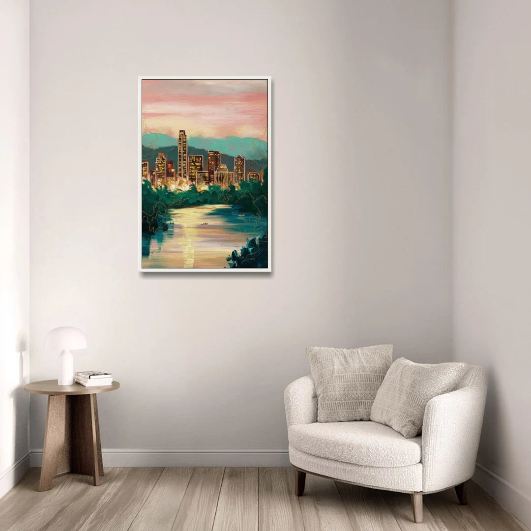 Austin Westlake Hills View - White Framed Canvas Wall Art - Sofa - 24x36