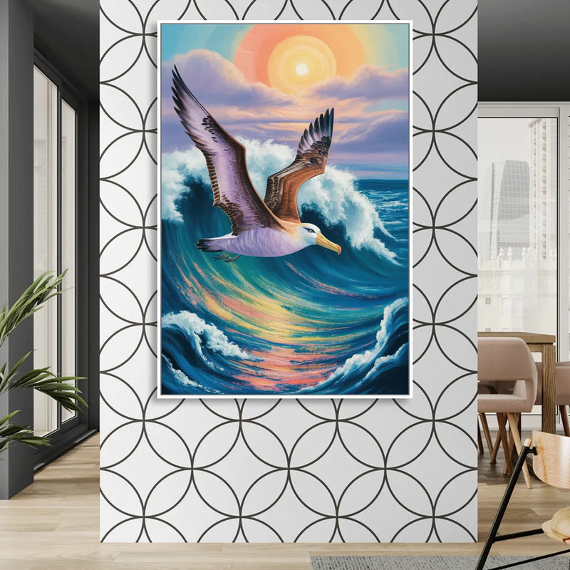 Awe-Inspiring Albatross Ascend Living Room - White Canvas Wall Art
