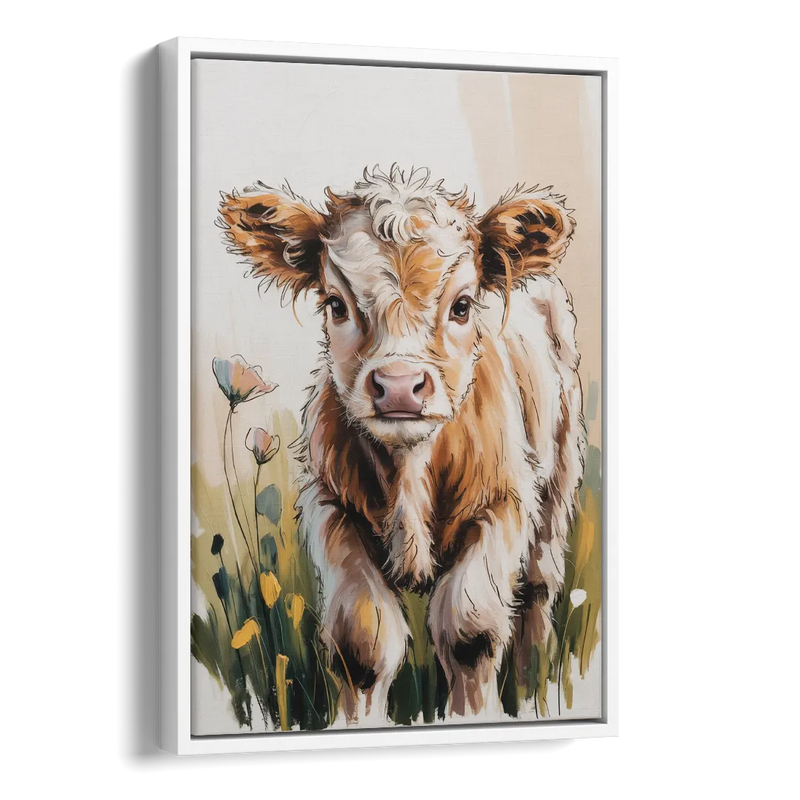 Baby Highland Calf Side - White Canvas Wall Art