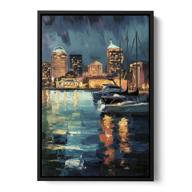 Baltimore Harbor Nightscape Front - Black Canvas Wall Art