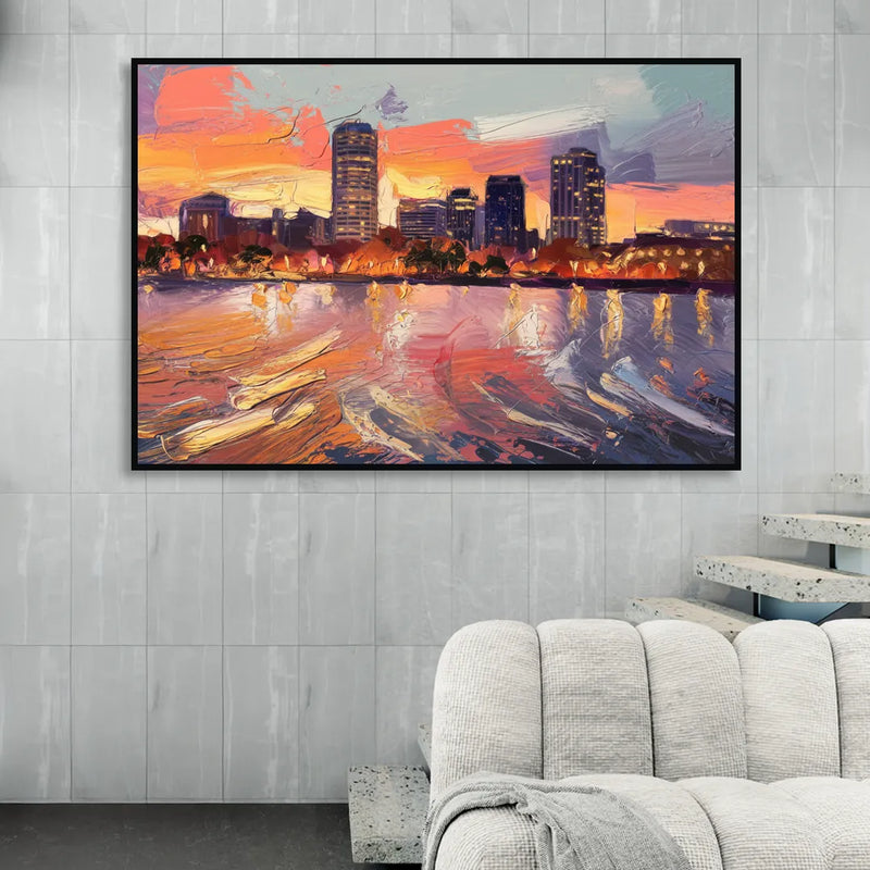 Baltimore Inner Harbor Sunset Living Room - Black Canvas Wall Art