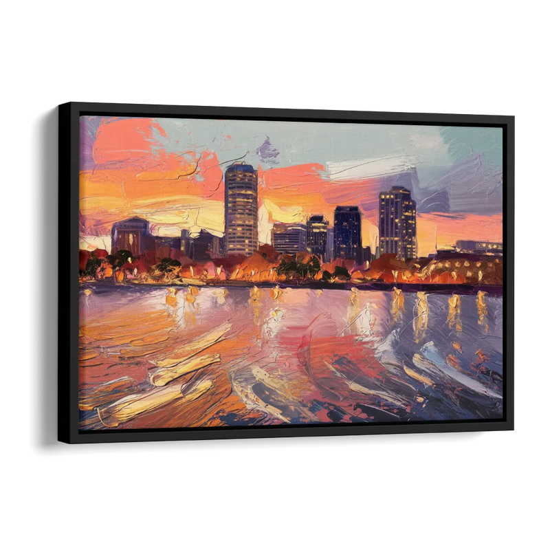 Baltimore Inner Harbor Sunset Side - Black Canvas Wall Art