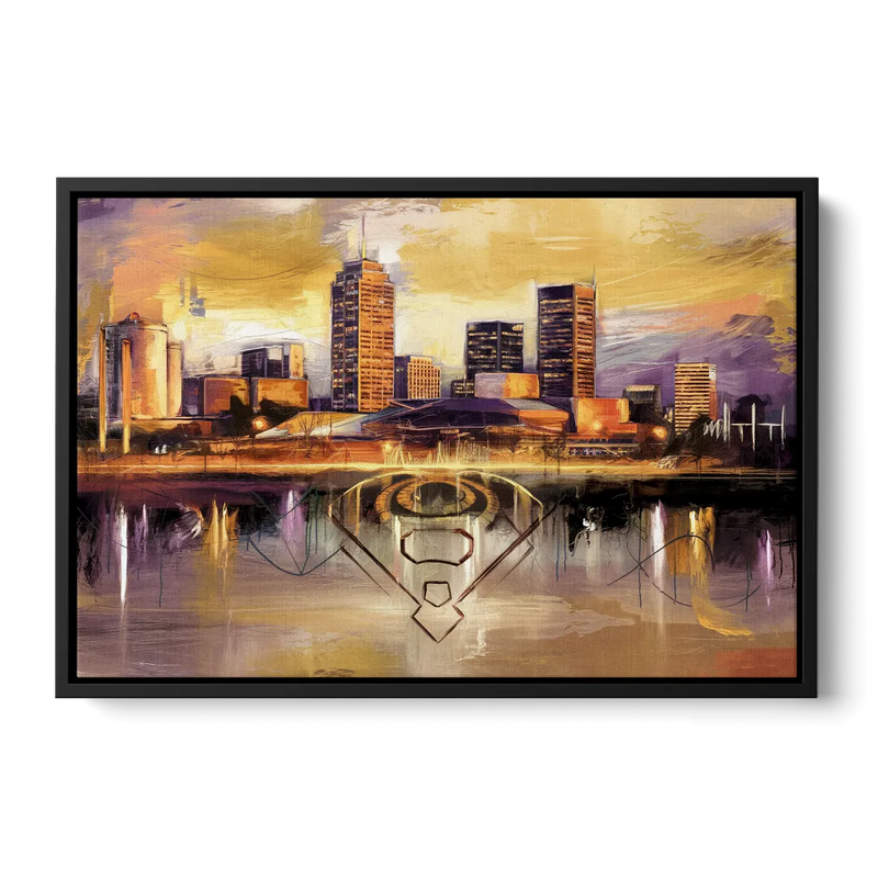 Baltimore Skyline With Orioles Theme Front - Black Canvas Wall Art