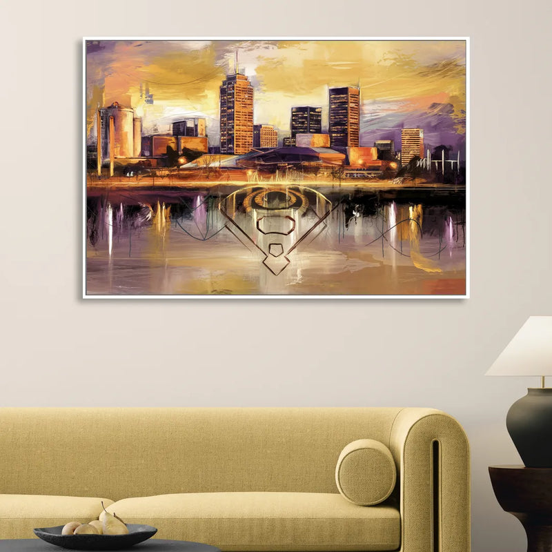 Baltimore Skyline With Orioles Theme Living Room - White Canvas Wall Art