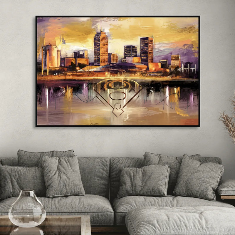 Baltimore Skyline With Orioles Theme Living Room - Black Canvas Wall Art
