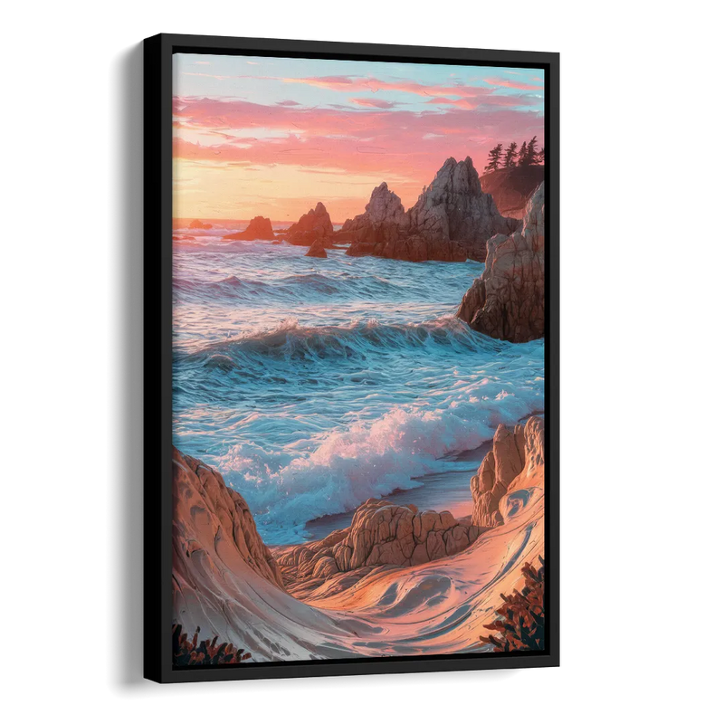 Bandon Beach Waves Side - Black Canvas Wall Art