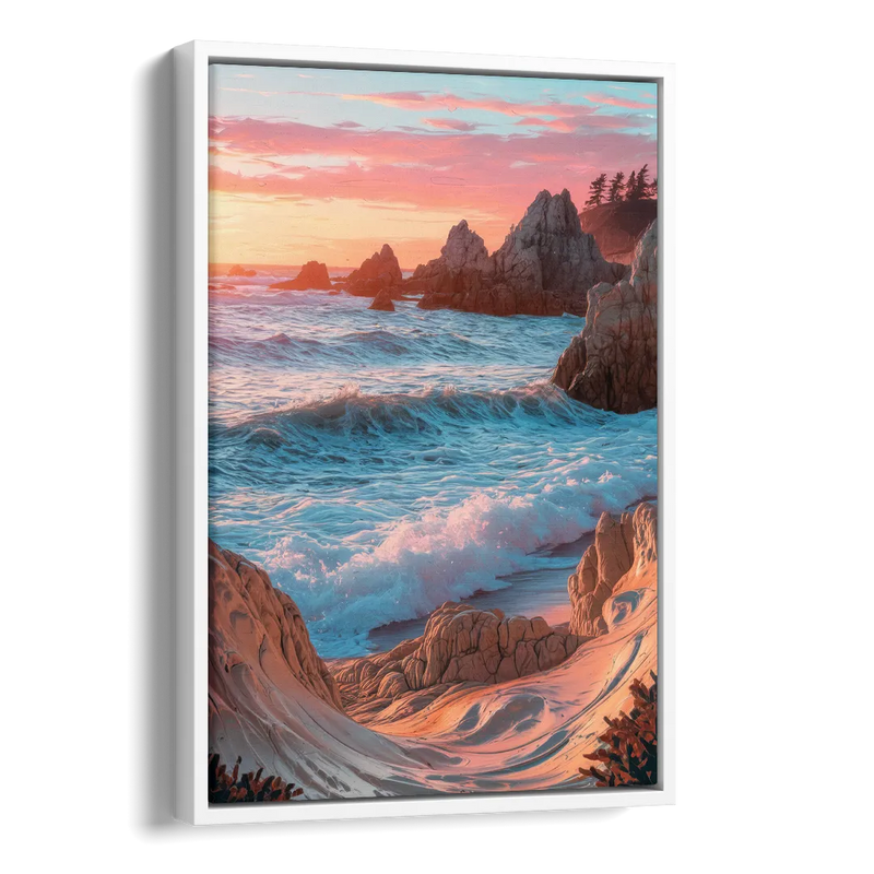 Bandon Beach Waves Side - White Canvas Wall Art