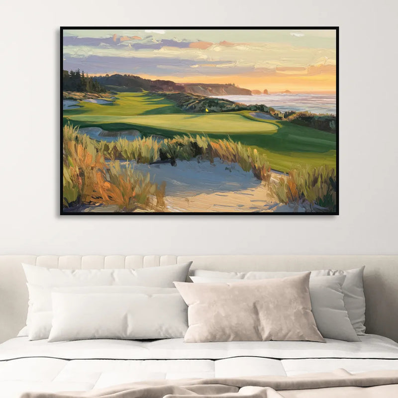Bandon Dunes Golf Landscape Sitting Room - Black Canvas Wall Art