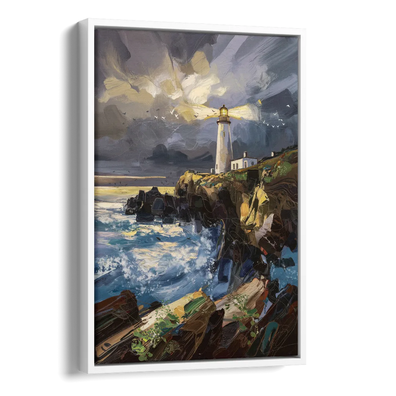 Bandon Lighthouse View Side - White Canvas Wall Art