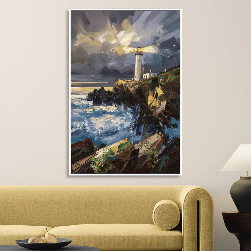Bandon Lighthouse View Sitting Room - White Canvas Wall Art