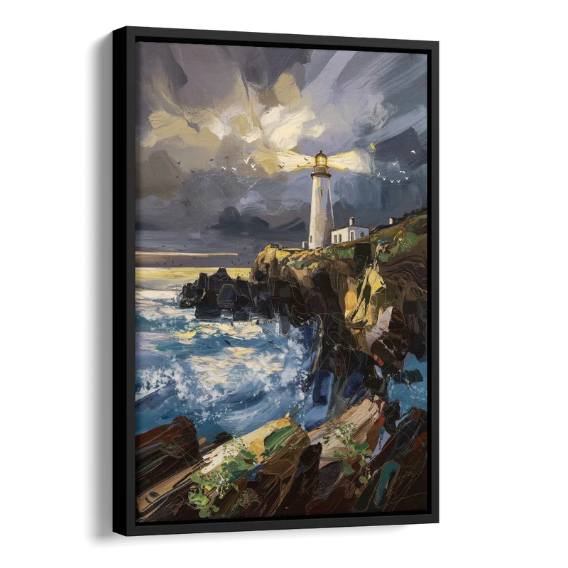 Bandon Lighthouse View Side - Black Canvas Wall Art