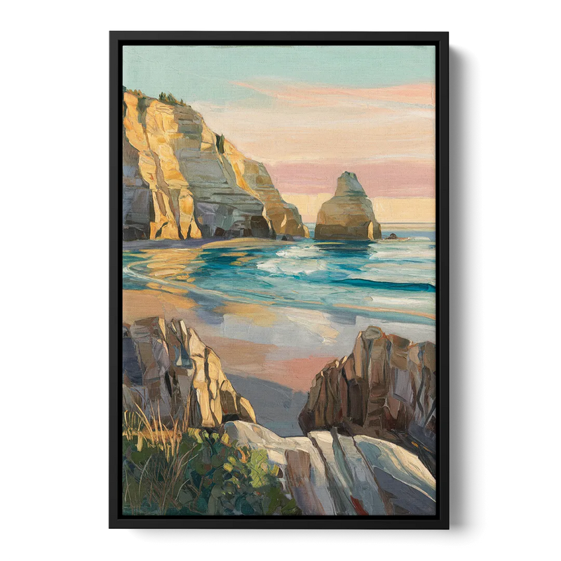 Bandon Ocean Cliffs Front - Black Canvas Wall Art