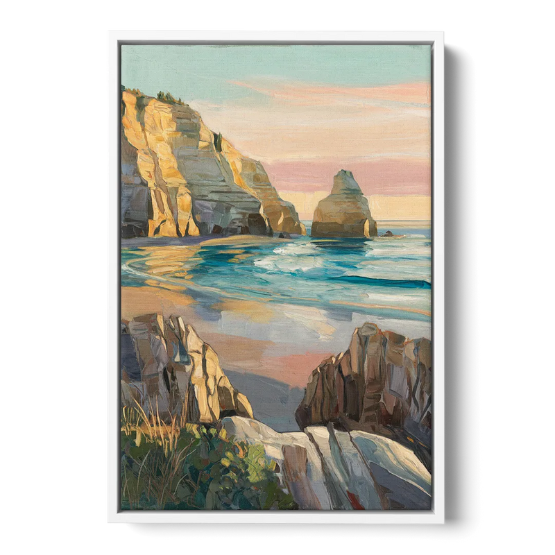 Bandon Ocean Cliffs Front - White Canvas Wall Art